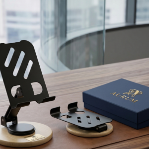 premium 360° rotating bamboo & metal mobile stand-corporate gifting items in delhi